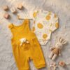 Yüzde 100 Pamuk Ayıcık Oyuncaklı Salopet Tulum Seti - İç Çıtçıtlı Body (Sarı)