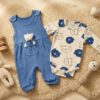 Yüzde 100 Pamuk Ayıcık Oyuncaklı Salopet Tulum Seti - İç Çıtçıtlı Body (Mavi)