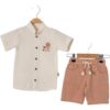 (Videolu) Erkek Bebek Yüzde 100 Pamuk Müslin Gömlekli Alt Üst Takım - Krem/Ekru