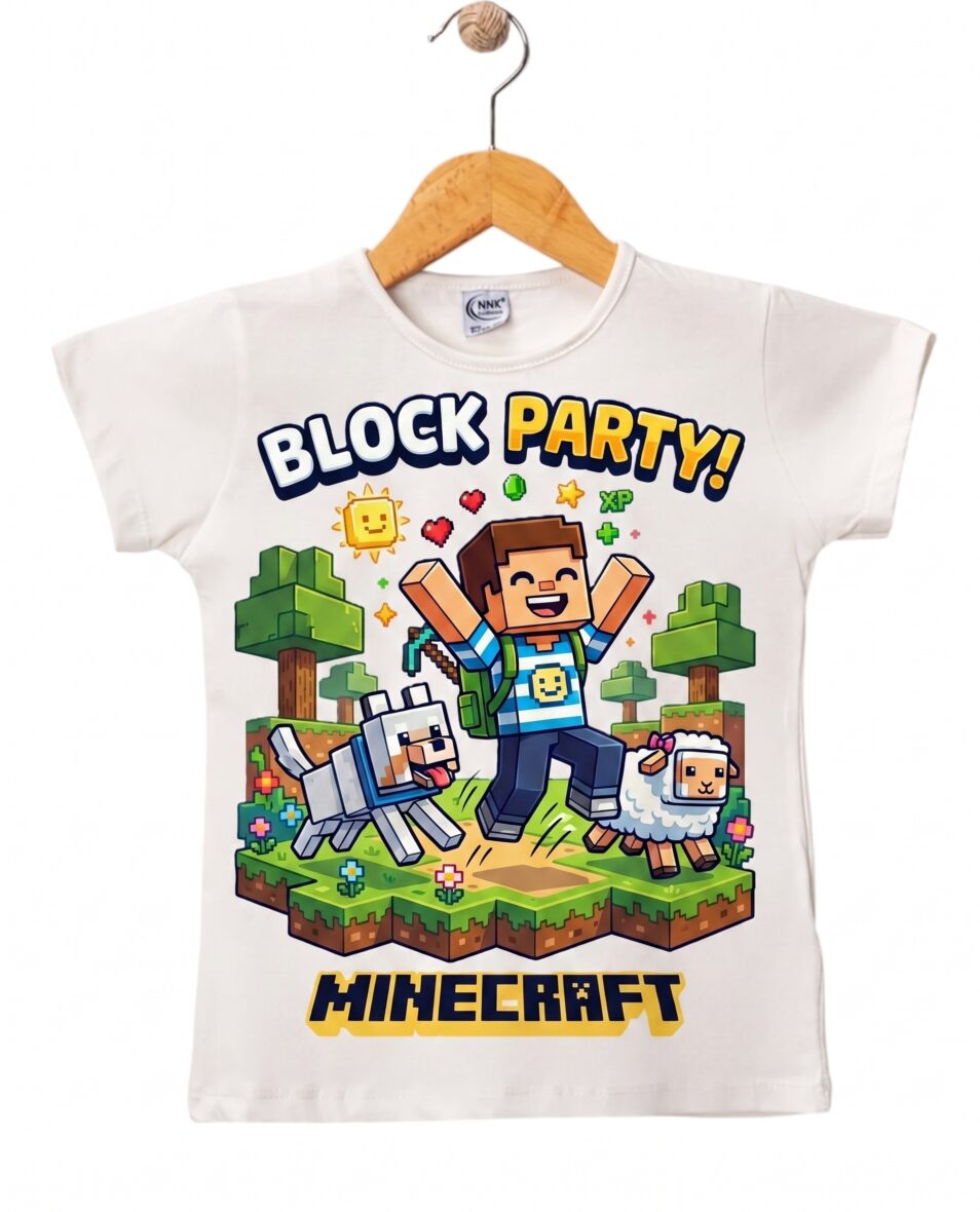 Yüzde 100 Pamuk Mine Craft Baskılı Premium Kalite Ekru Renk T-Shirt (Dar Kalıp)