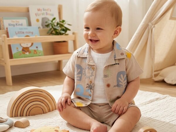 Yazlık %100 Pamuk Müslin Premium Kalite 3'lü Erkek Bebek Takımı