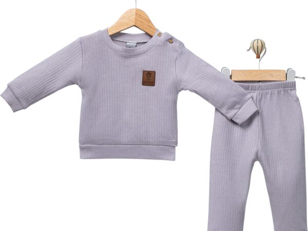 Unisex Bebek Fitilli Ribana Alt Üst Takım - Gri