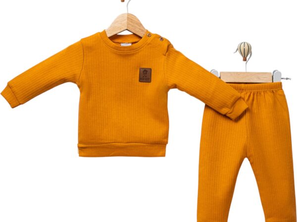 Unisex Bebek Fitilli Ribana Alt Üst Takım - Turuncu