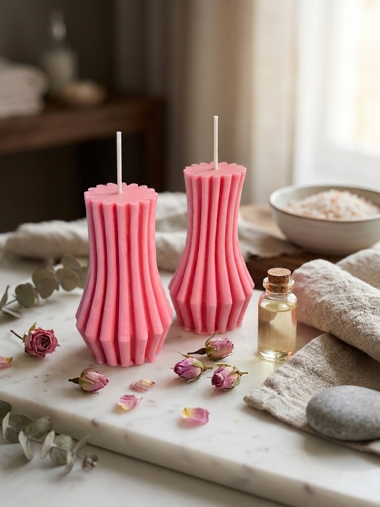 2li_Kule_Pembe_1 2'li Dekoratif Organik(Soya) Kule Mum Seti - Pembe - Görsel 1